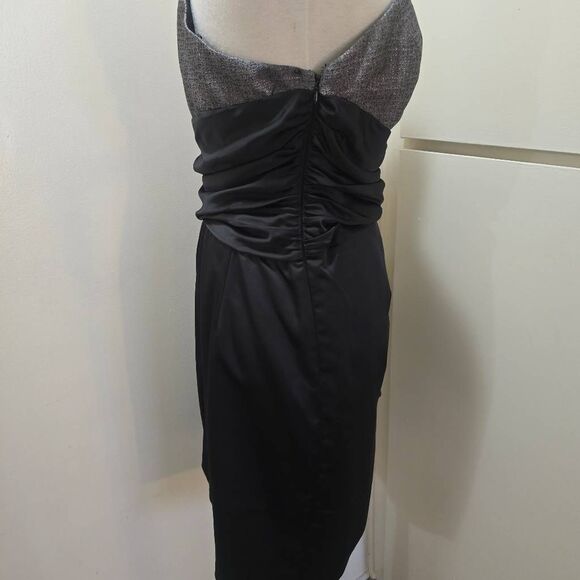 Maggy London Black Satin/Dark Silver Lamé Cocktail 1 Shoulder Dress, EUC, S.14 - Picture 10 of 13